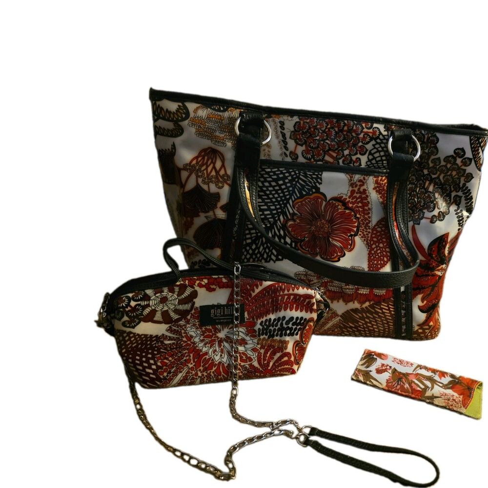 Gigi Hill Large TOTE Shoulder Bag Purse Floral with mini purse sunglass case